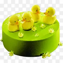 可爱小鸡生肖绿色圆形蛋糕