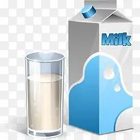 盒装牛奶和牛奶杯