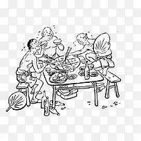 一群人围在一起吃火锅