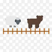 扁平化篱笆熊和绵羊