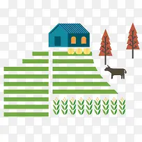 矢量绿色农田和小房屋