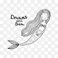 长发美人鱼线性插图