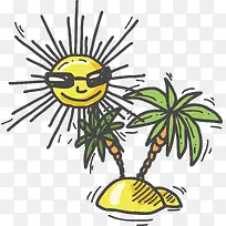 手绘风阳光沙滩椰子树