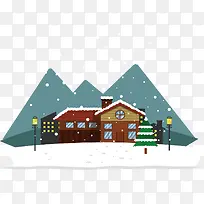 矢量图房子下雪景色