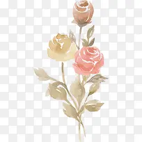 水墨棕色粉色玫瑰花