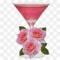 粉色透明酒杯玫瑰花