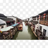 江南水乡木筏观光船