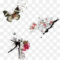 手绘花朵和蝴蝶简图