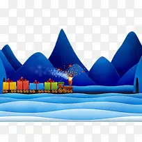 圣诞节卡通手绘背景山脉