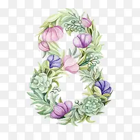 水彩花朵组成的数字8