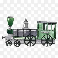 卡通手绘绿色的小火车设计