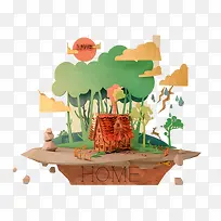 卡通悬浮小岛免抠图