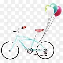 蓝色自行车挂着气球