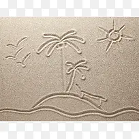 沙滩上画的椰子树太阳