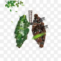 绿色创意肺部插画免抠
