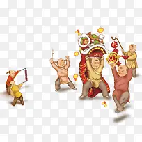 唯美精美中国风卡通可爱小人舞狮