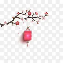 免抠梅花树枝上悬挂的灯笼