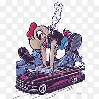 彩绘小鸟开模型汽车