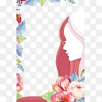 三八妇女节装饰背景插图花卉与女