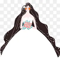 手绘手拿捧花新娘