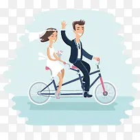 新婚夫妇骑单车插画