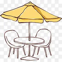 卡通海报沙滩手绘太阳伞座椅