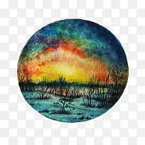 夕阳油画素材图片