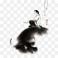 牧童骑黄牛手绘