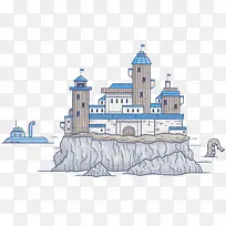 简笔手绘海岛上的城堡素材