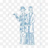 线描古典宋朝人物