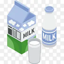 一盒矢量牛奶与一瓶牛奶