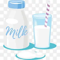 杯子和瓶子装的牛奶