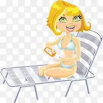 夏季沙滩卡通女人矢量插画