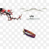 中国风彩色水墨小船