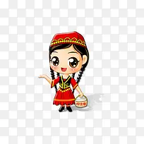 卡通戴新疆帽子的维吾尔族少女