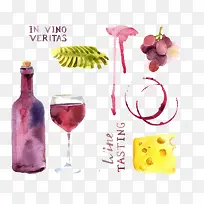 葡萄酒紫色手绘杯印水彩素材合集