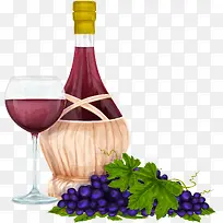 水彩红酒葡萄酒