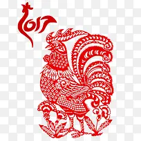 红色大公鸡剪纸