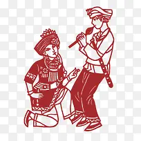 少数民族剪纸吹葫芦丝