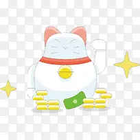 白色招财猫卡通插画