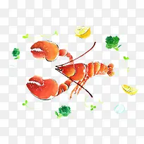 龙虾水彩画