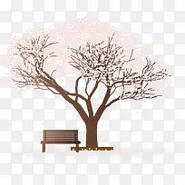 矢量手绘樱花树下的长椅