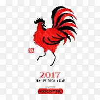 红色公鸡中国风日历用图片