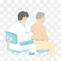卡通手绘看病的医生与老人
