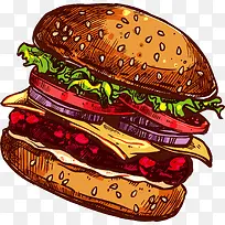卡通手绘牛肉汉堡