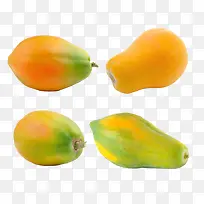 实物水果不同角度的四个木瓜免扣