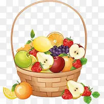 手绘一篮子各式各样的水果