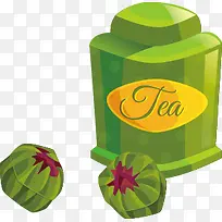绿色茶叶罐矢量图