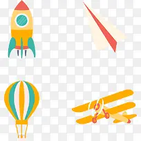 卡通火箭创意热气球手绘