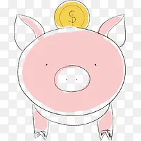 矢量存钱的粉色小猪钱罐